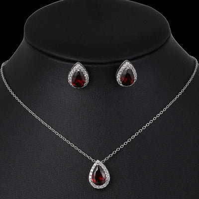 BROOCHITON jewelery Red Water drop zircon earrings necklace set