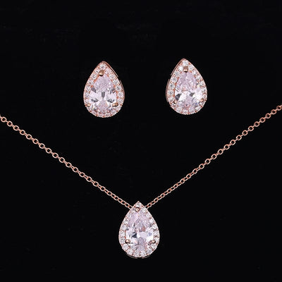 BROOCHITON jewelery Rose red Water drop zircon earrings necklace set