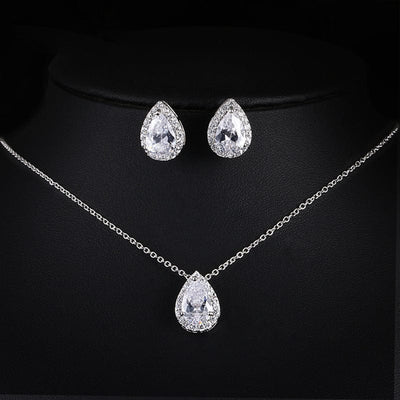 BROOCHITON jewelery White Water drop zircon earrings necklace set