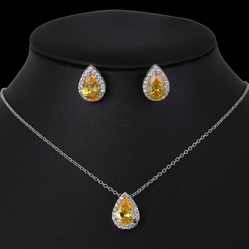BROOCHITON jewelery Yellow Water drop zircon earrings necklace set