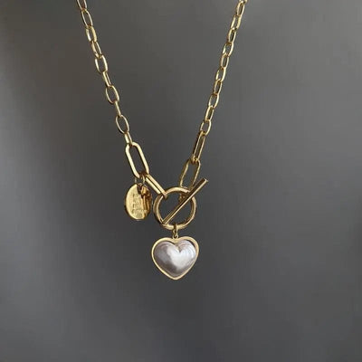 BROOCHITON Necklaces Gold Women's Hip Hop Pearl Heart Necklace