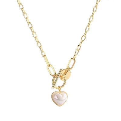 BROOCHITON Necklaces Gold Women's Hip Hop Pearl Heart Necklace on a white background