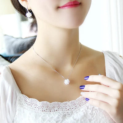 a woman wearing Korean crystal necklace women