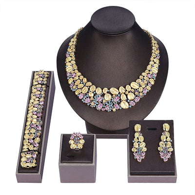 BROOCHITON Bridal Jewelry Set Women's Wedding Party Zircon Necklace Earrings Set of 4