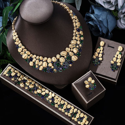 BROOCHITON Zircon Necklace & Earrings green wedding Set