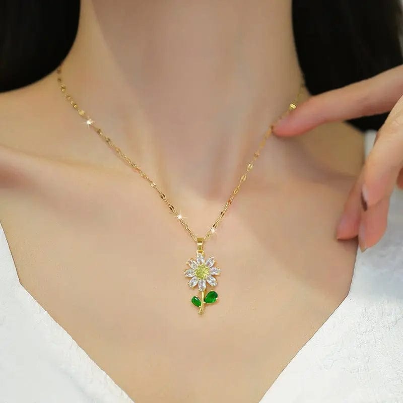 woman wearing Gold Women's Full Zirconium Flower Necklace