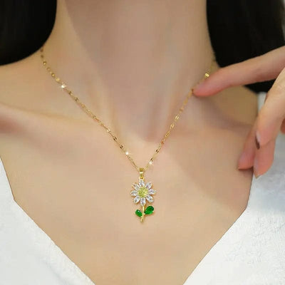 woman wearing Gold Women's Full Zirconium Flower Necklace