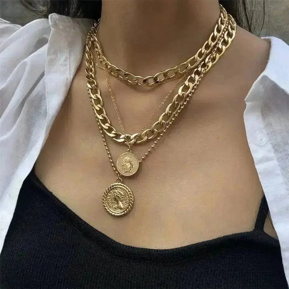 BROOCHITON Necklaces style A women's multi-layer medals pendant necklace