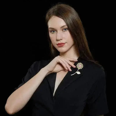 BROOCHITON Brooches  a woman wearing a green Zircon Sun Flower Brooch