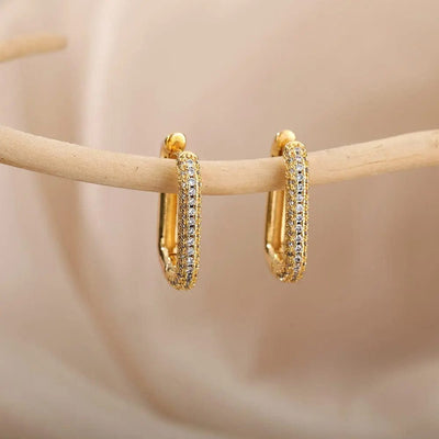 BROOCHITON Earrings Zircon rectangular hoops