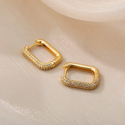 BROOCHITON Earrings Golden white diamond / A pair Zircon rectangular hoops