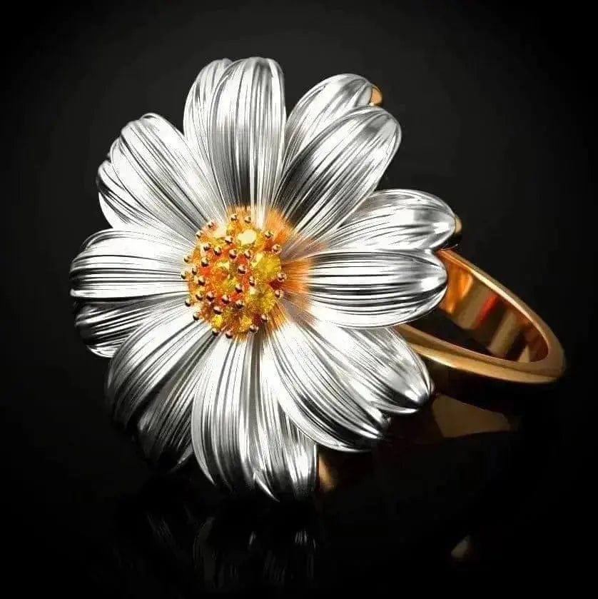 BROOCHITON Ring Gold / Size 10 Beautiful Chrysanthemum Sunflower Ring