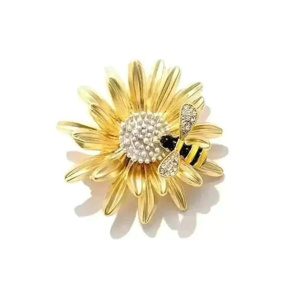 BROOCHITON Brooches Gold Bee On Daisy Flower Brooch top view