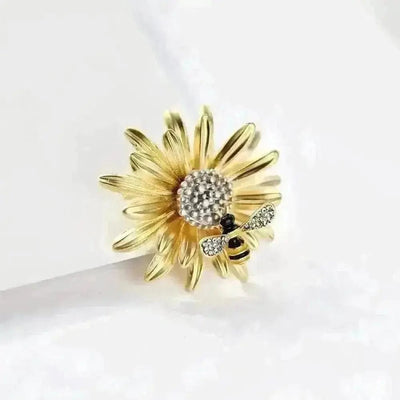 BROOCHITON Brooches Gold Bee On Daisy Flower Brooch