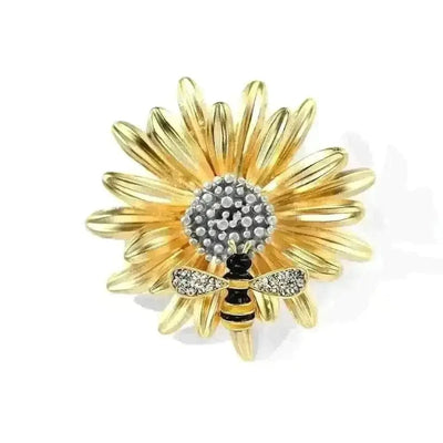 BROOCHITON Brooches Gold Bee On Daisy Flower Brooch