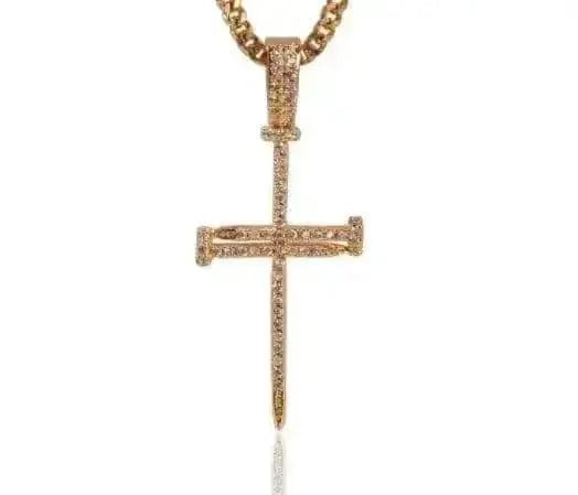 Gold / Pendant only / 24inch Cross Pendant Hip Hop Necklace on a white background