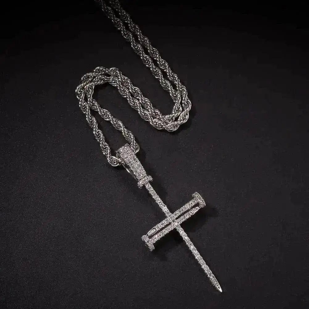 BROOCHITON Necklaces Silver / Twist chain / 24inch Cross Pendant Hip Hop Necklace For Men