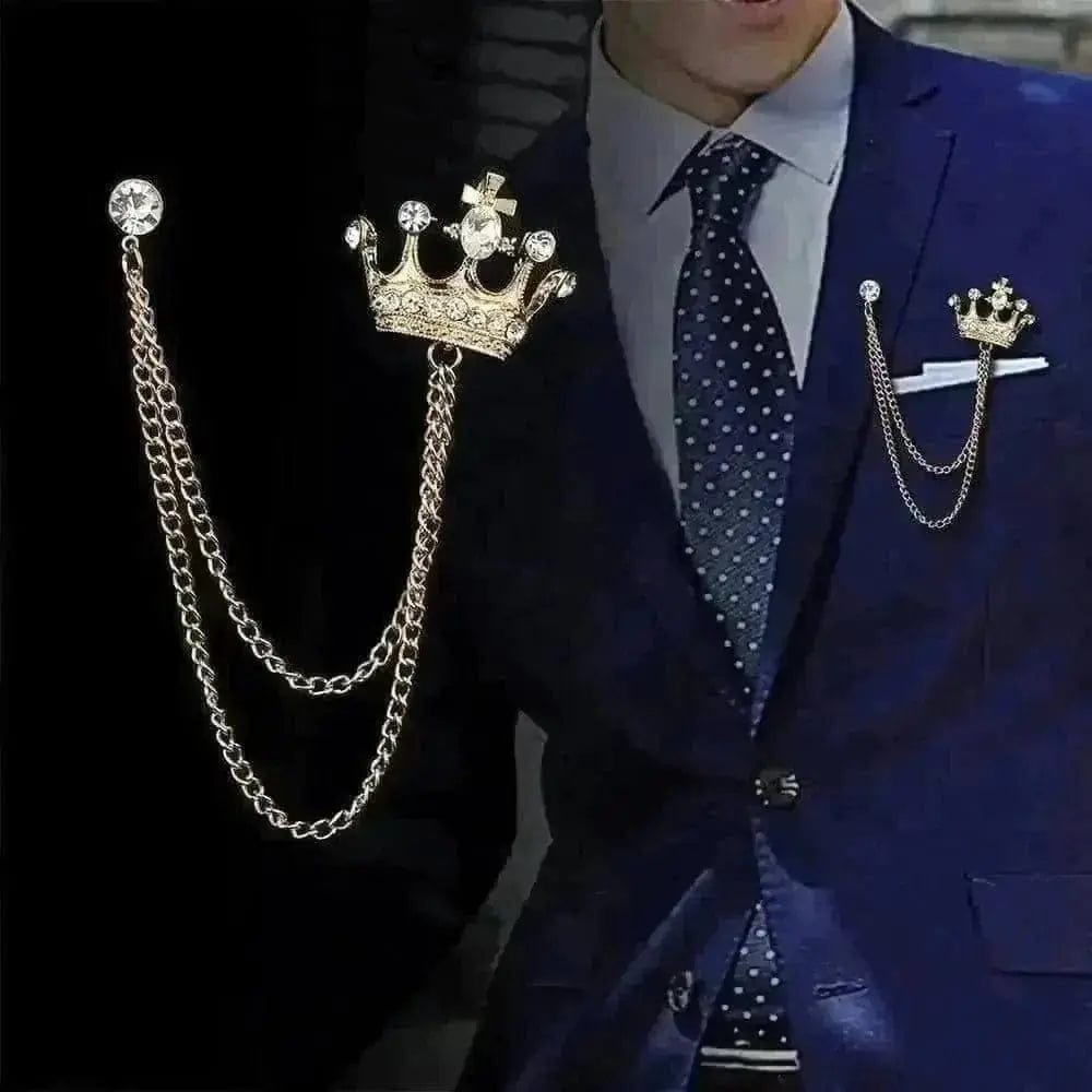 BROOCHITON Brooches Crown Suit Chain Brooch