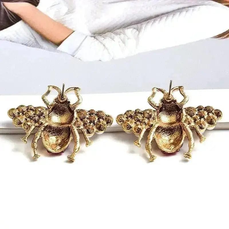 BROOCHITON Earings Color Crystal Pearl Bee Earrings