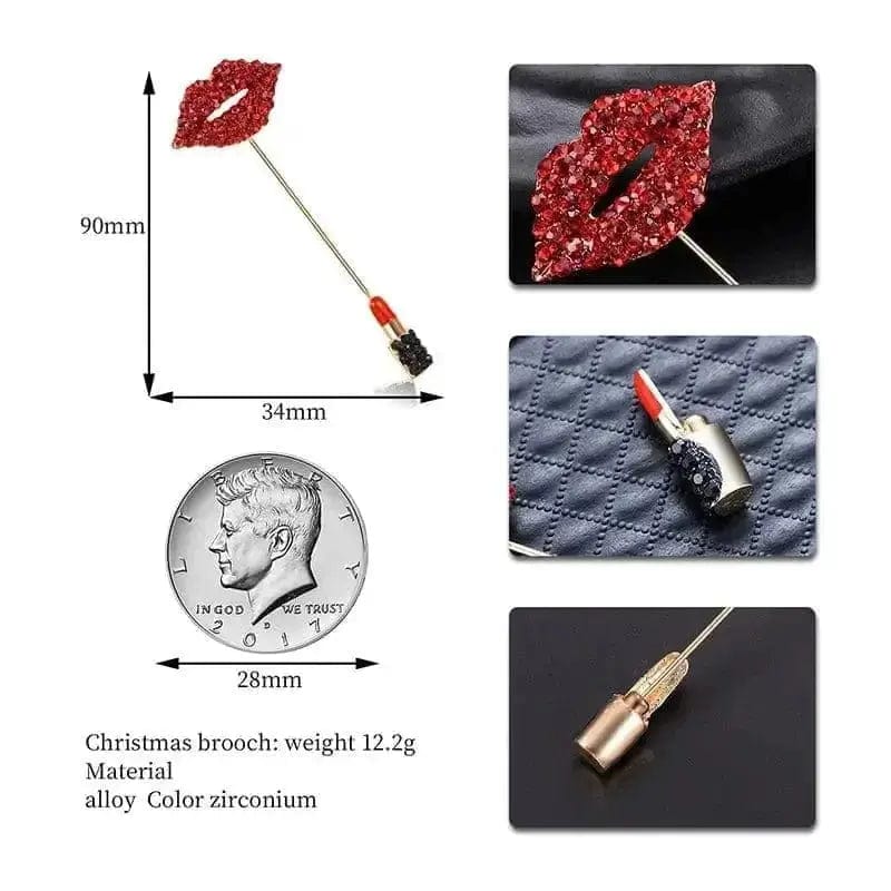 BROOCHITON Brooches As shown Crystal Red Lipstick Brooch