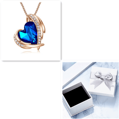 Rose gold blue box Angel Heart Necklace for Women