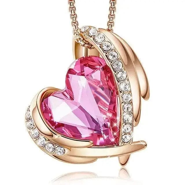 golden Rose angel heart necklace for women