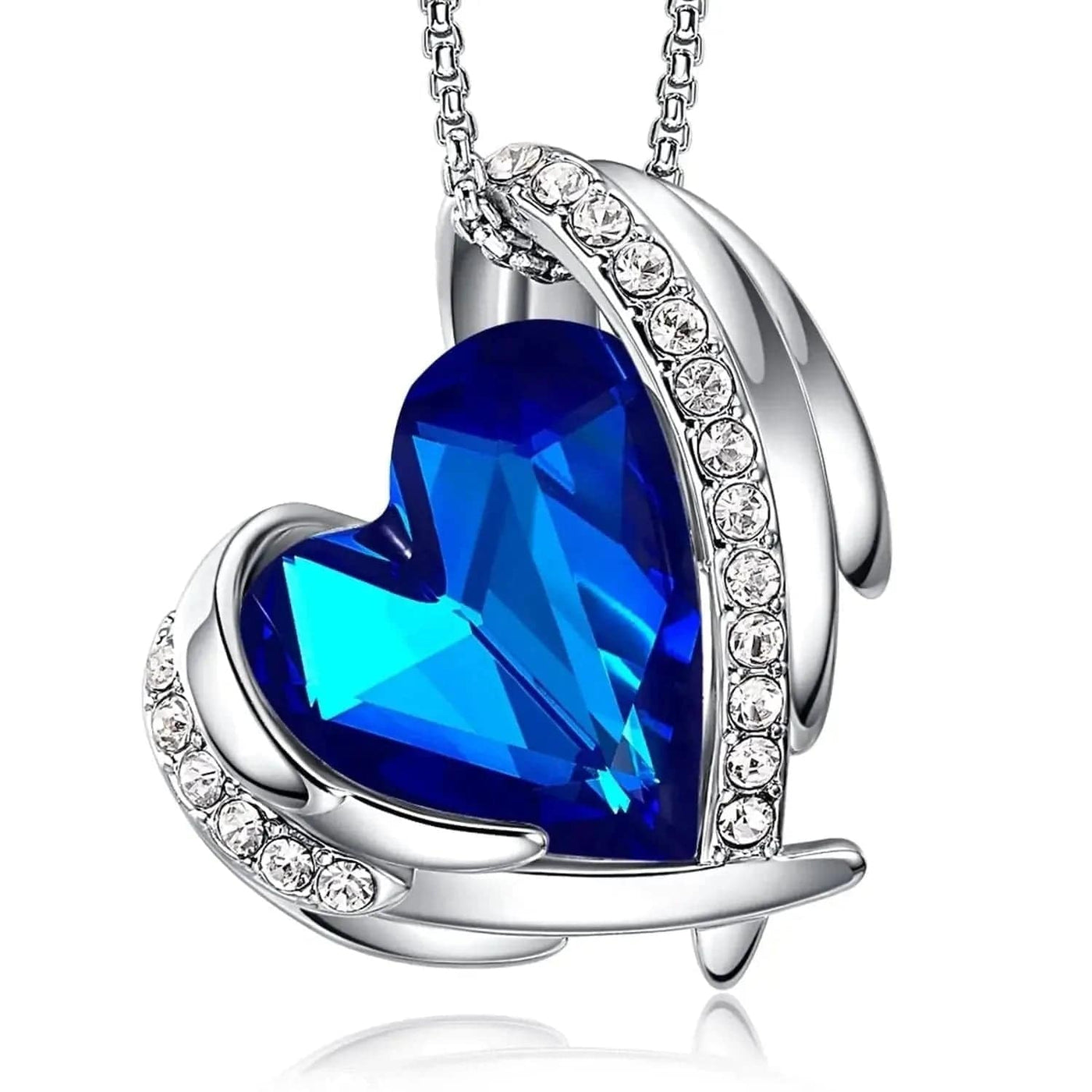 Platinum blue angel heart necklace for women