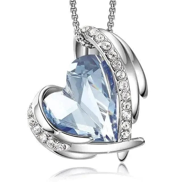 Platinum light blue angel heart necklace for women