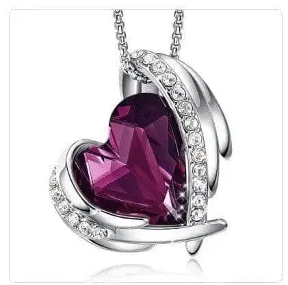 Platinum purple angel heart necklace for women