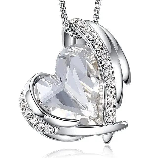 Platinum white angel heart necklace for women