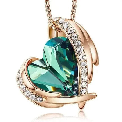 golden green angel heart necklace for women