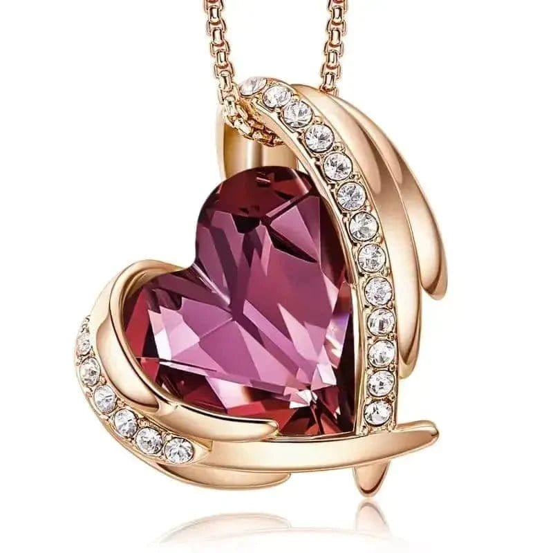 Golden purple angel heart necklace for women
