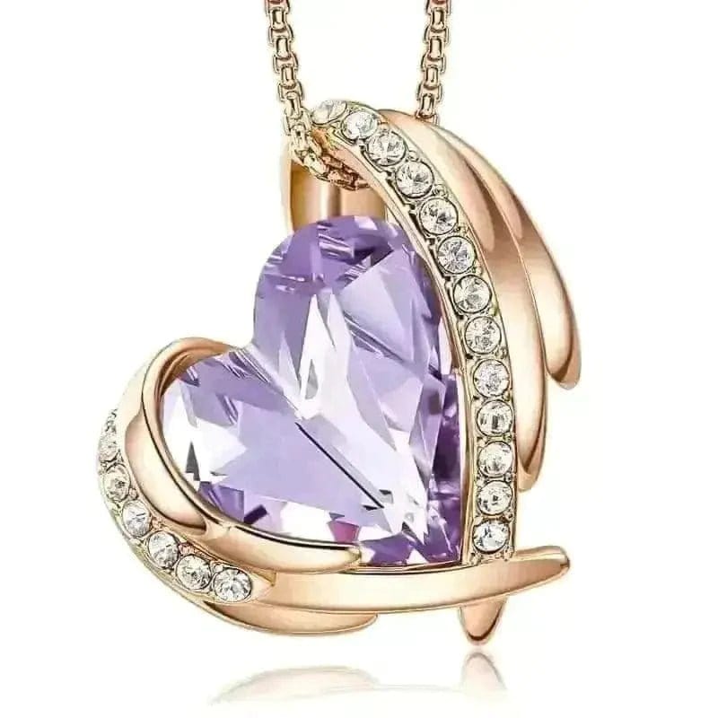  golden light purple angel heart necklace for women