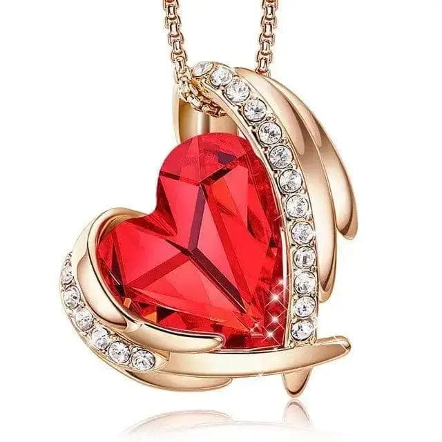 golden red angel heart necklace for women