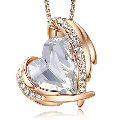 golden white angel heart necklace for women