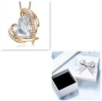 Rose gold white box Angel Heart Necklace for Women