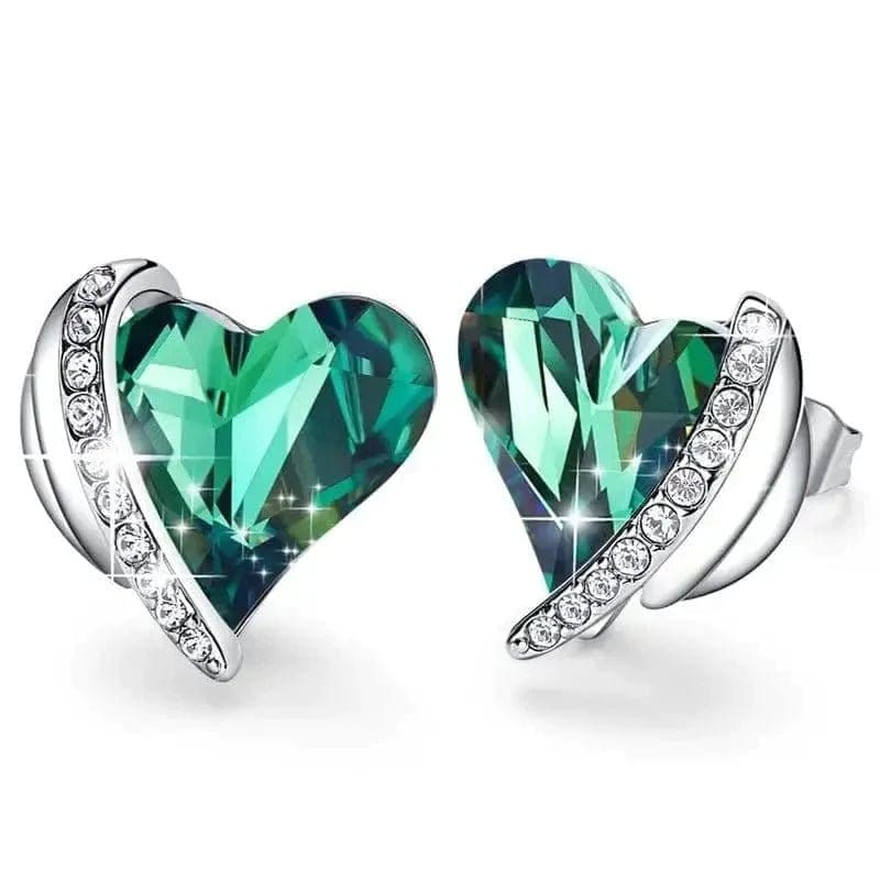 Silver green Earring Studs for  angel heart necklace for women