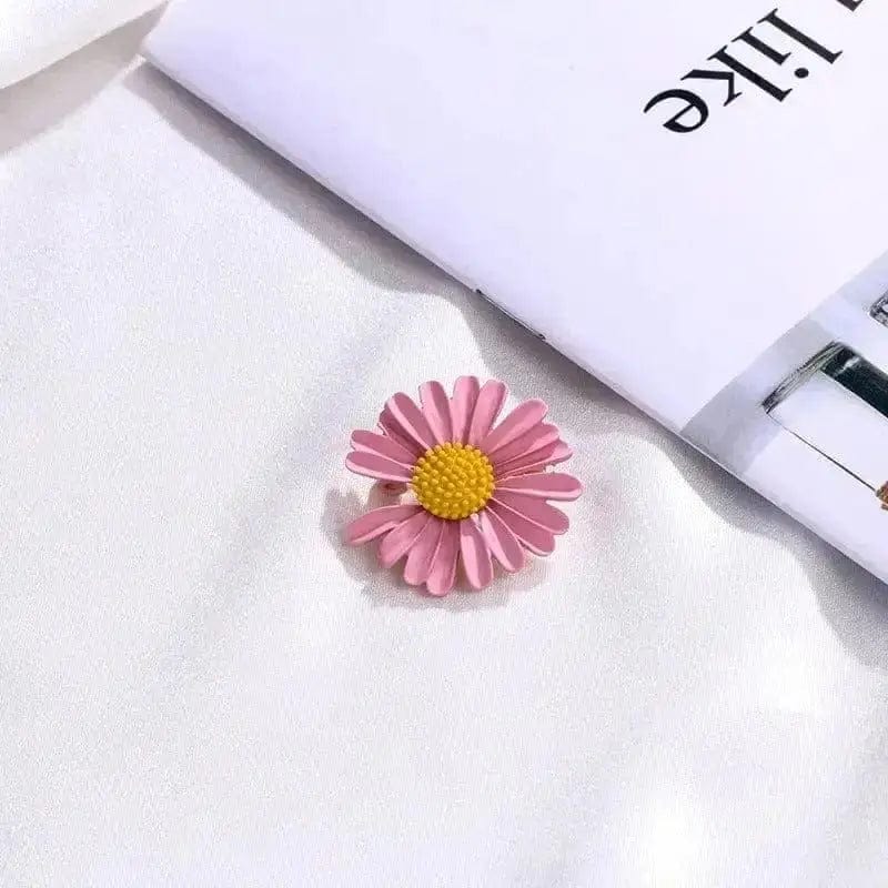 BROOCHITON Brooches Leather Pink Daisy Flowers Brooch on a white background