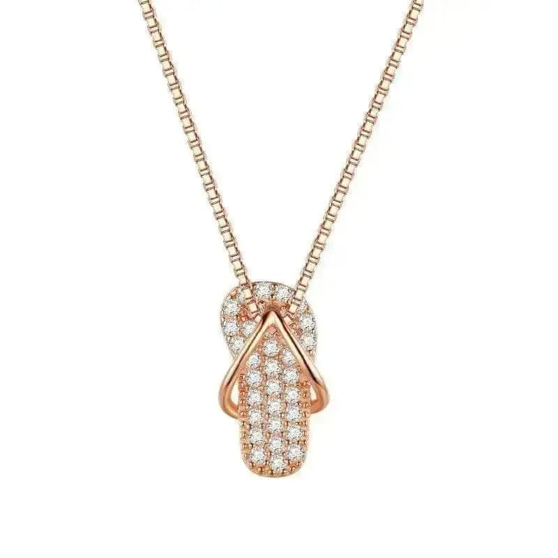 BROOCHITON Necklaces Rose Gold Diamond Flip Flop Necklace
