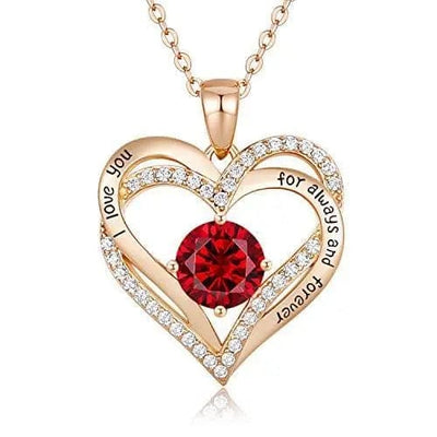 gold Red Diamond Zircon Heart Pendant Necklace
