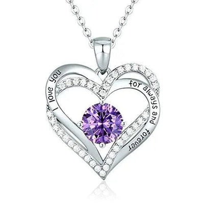 silver purple Diamond Zircon Heart Pendant Necklace