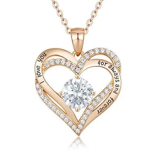 gold white Diamond Zircon Heart Pendant Necklace