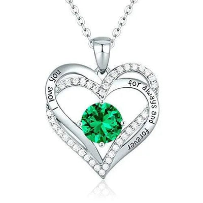 silver green Diamond Zircon Heart Pendant Necklace
