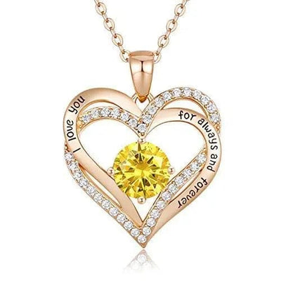 gold amber Diamond Zircon Heart Pendant Necklace