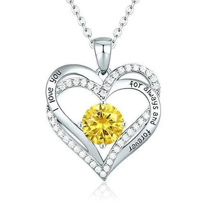 silver amber Diamond Zircon Heart Pendant Necklace