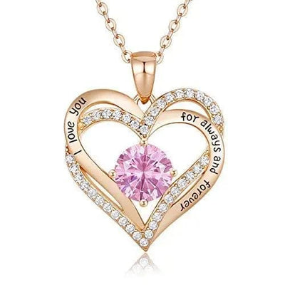 gold pink Diamond Zircon Heart Pendant Necklace