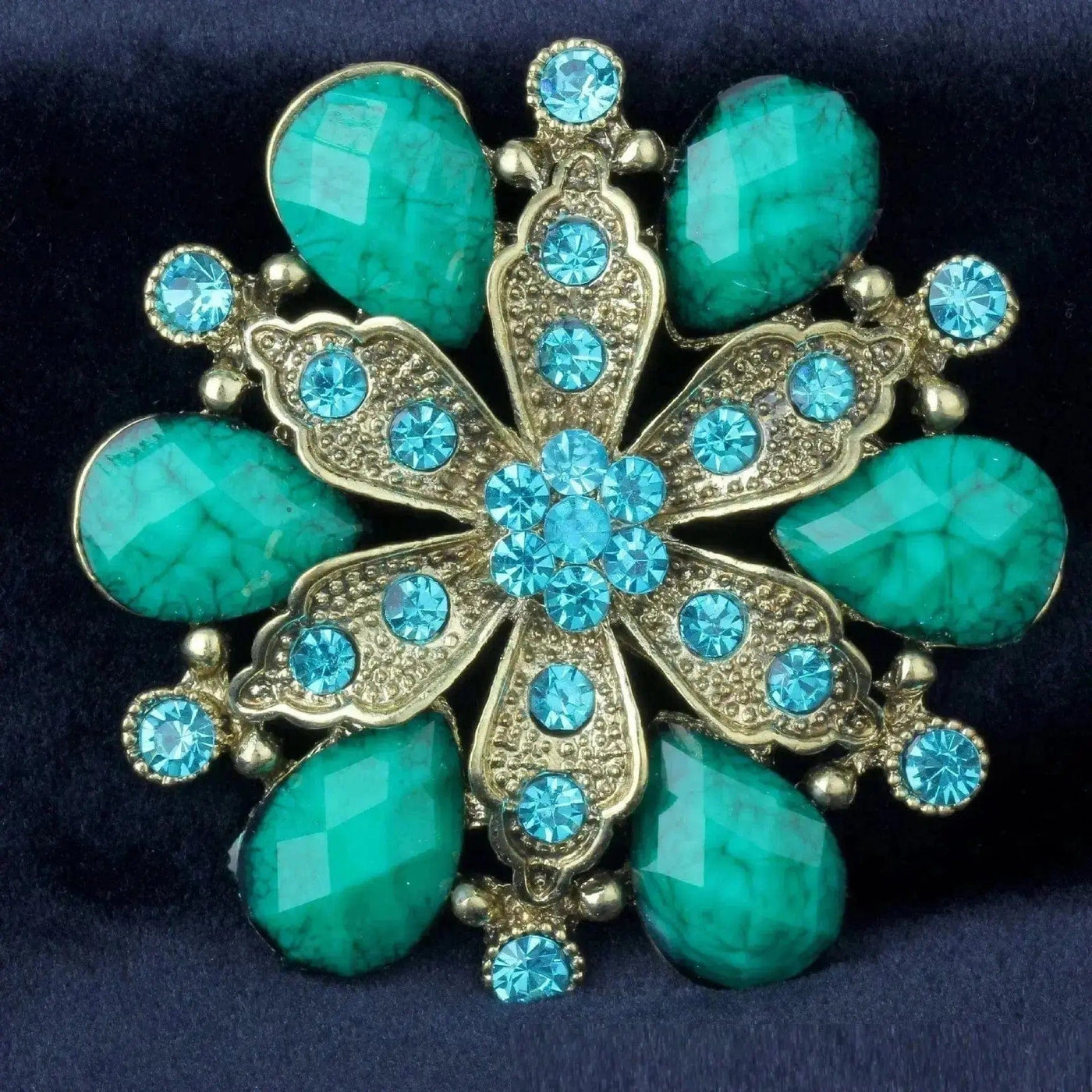 BROOCHITON Brooches Green Diamond-Studded Geometric Brooch