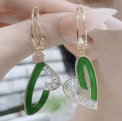 hear shapr green Diamond-studded Pearl Earrings BROOCHITON