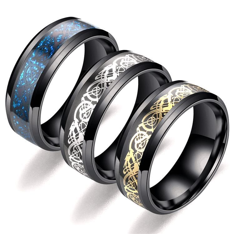 BROOCHITON Ring Dragon Pattern Rings Men Stainless Steel Ring Jewelry