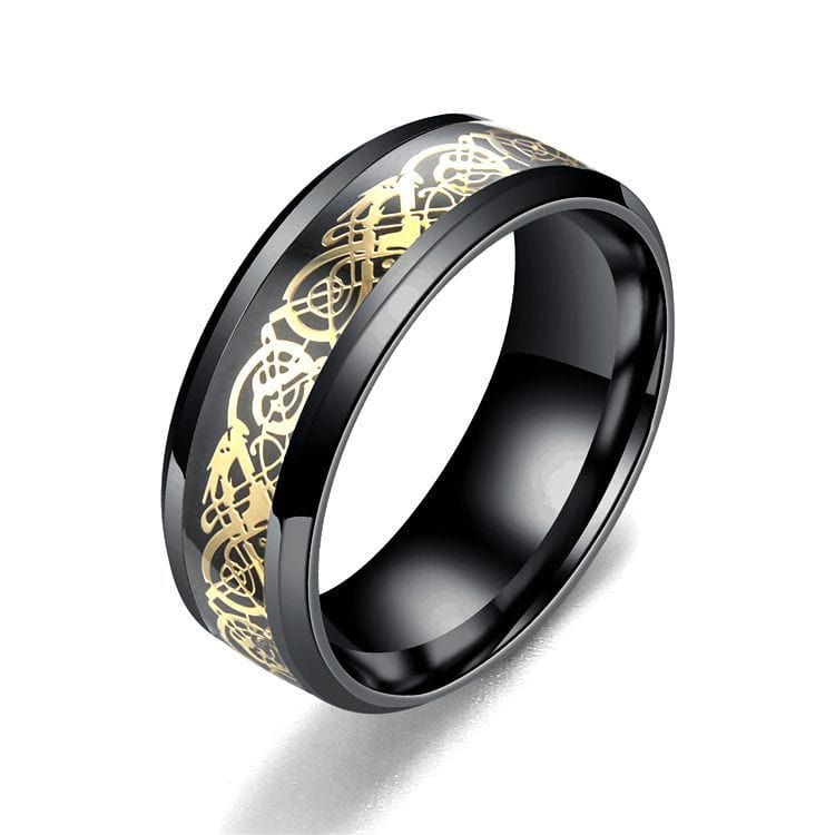 BROOCHITON Ring Black gold / Size10 Dragon Pattern Rings Men Stainless Steel Ring Jewelry